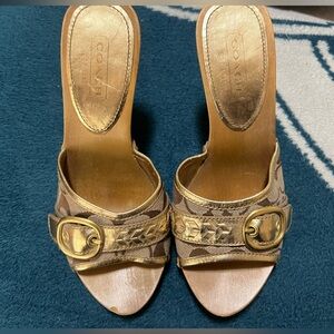 Coach Monogramed Wood Sandals